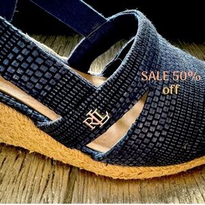 Ralph Lauren Navy Blue Slingback Espadrille wedges. Great Condition Sz 10